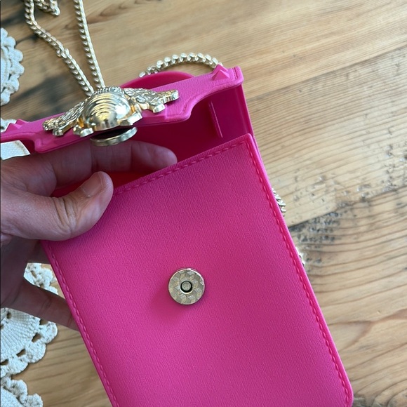 Vibrant Pink Mini Bag with Gold Beetle clasp and Chain Strap - Picture 6 of 7